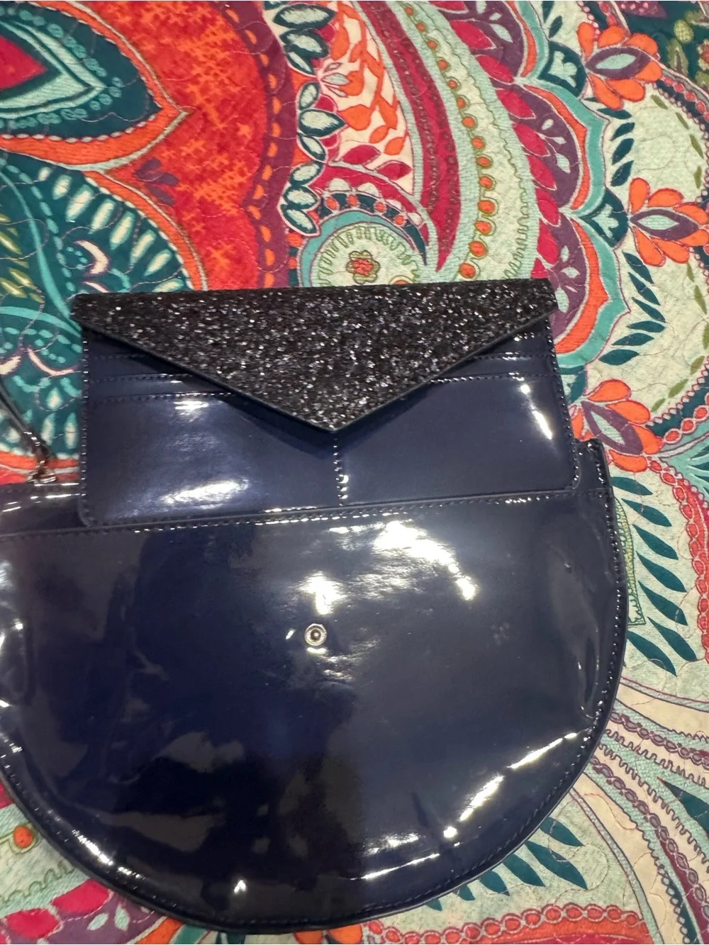 Banana Republic Navy Patent Half-Moon Clutch with Glitter Accent